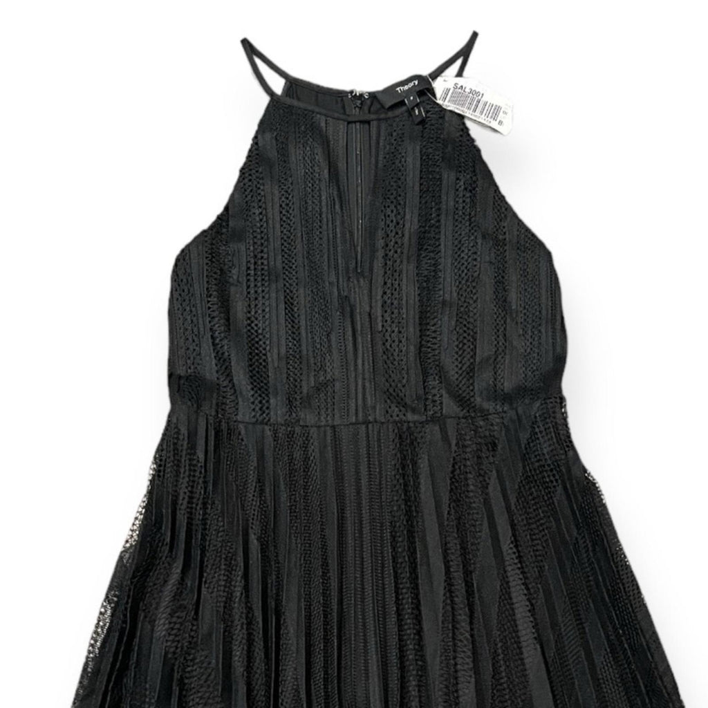 THEORY Pleated Lace Halter Midi Dress in Black, NWT, Size 2, Retail $595
