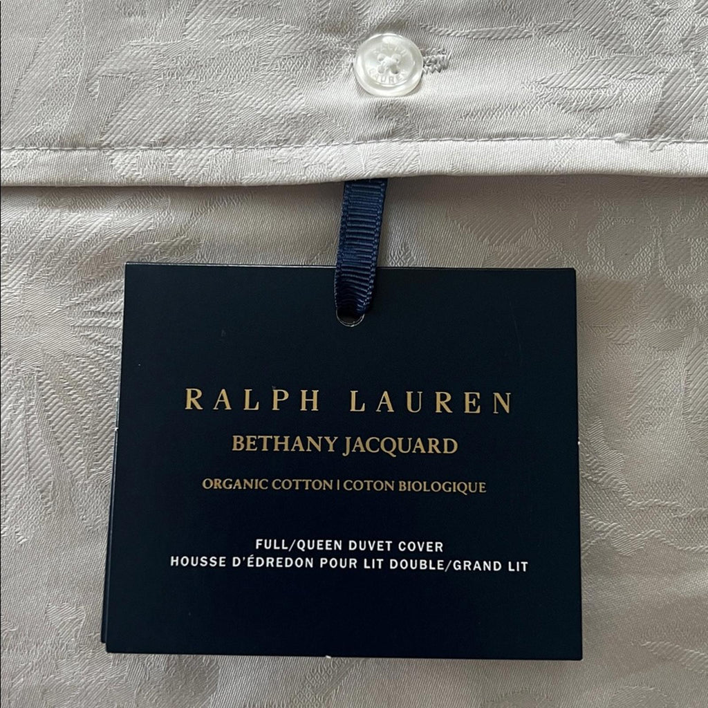 Ralph Lauren Home Organic Cotton Bethany Jacquard Silver Queen Duvet Cover, NWT
