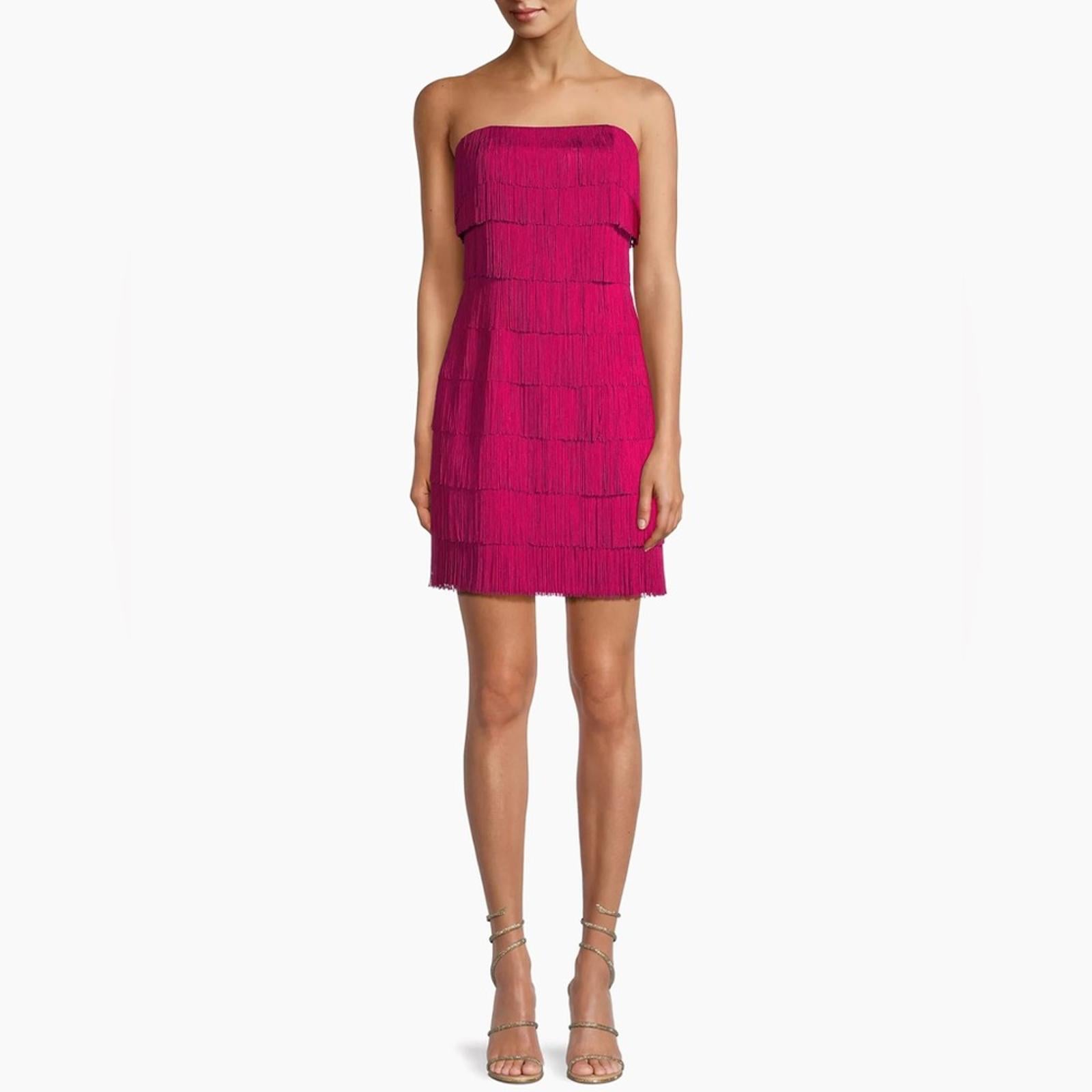Liv Foster Fringe Cocktail Dress in Rich Magneta Size 12 New w/Tag $395