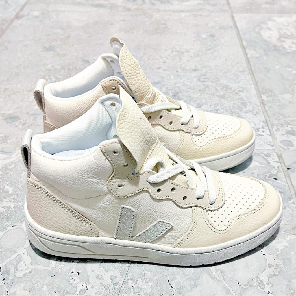Veja V-15 Chromefree Leather Hi-Top Sneakers in Cashew Pierre, Size 36, NEW