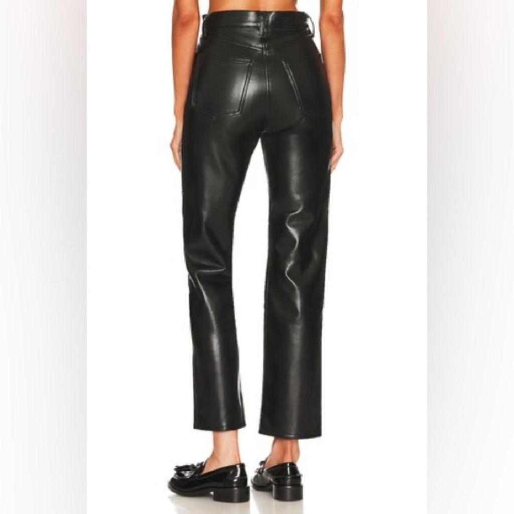 AGOLDE Recycled Leather Fitted 90's Pinch Waist Pants in Black, New w/Tag $348