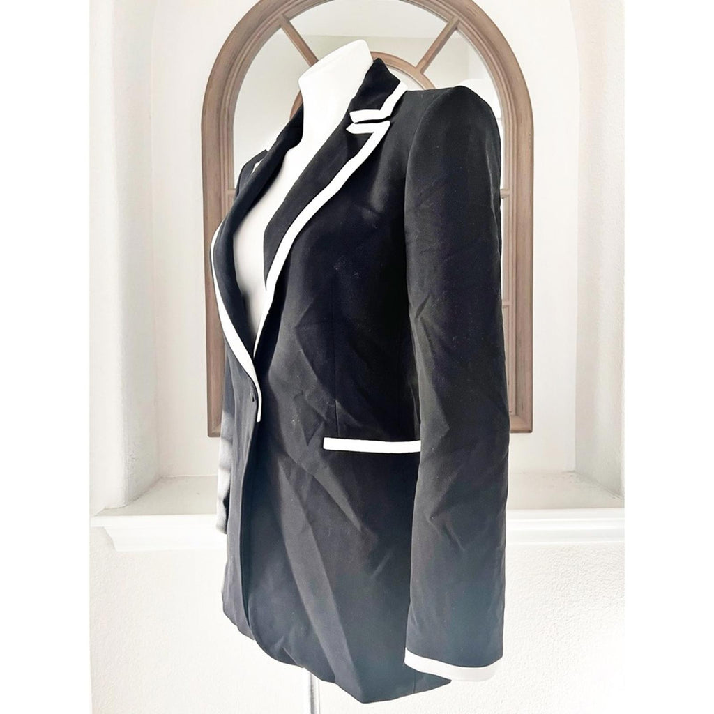 Alice + Olivia Breann Long Fitted Blazer with Piping, Black Size 4, New w/Tag