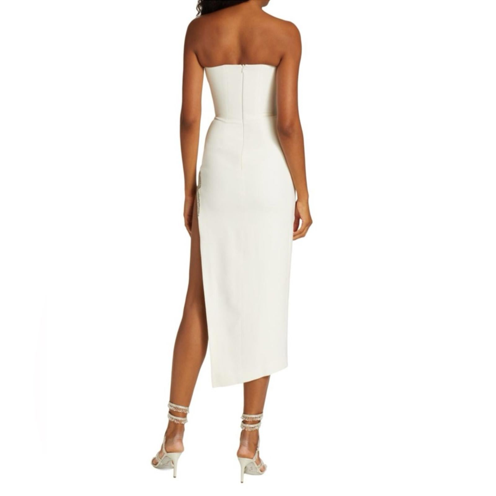 David Koma STRAPLESS Glass Embellished Crystal Trim Dress in White, Size 2 NWT