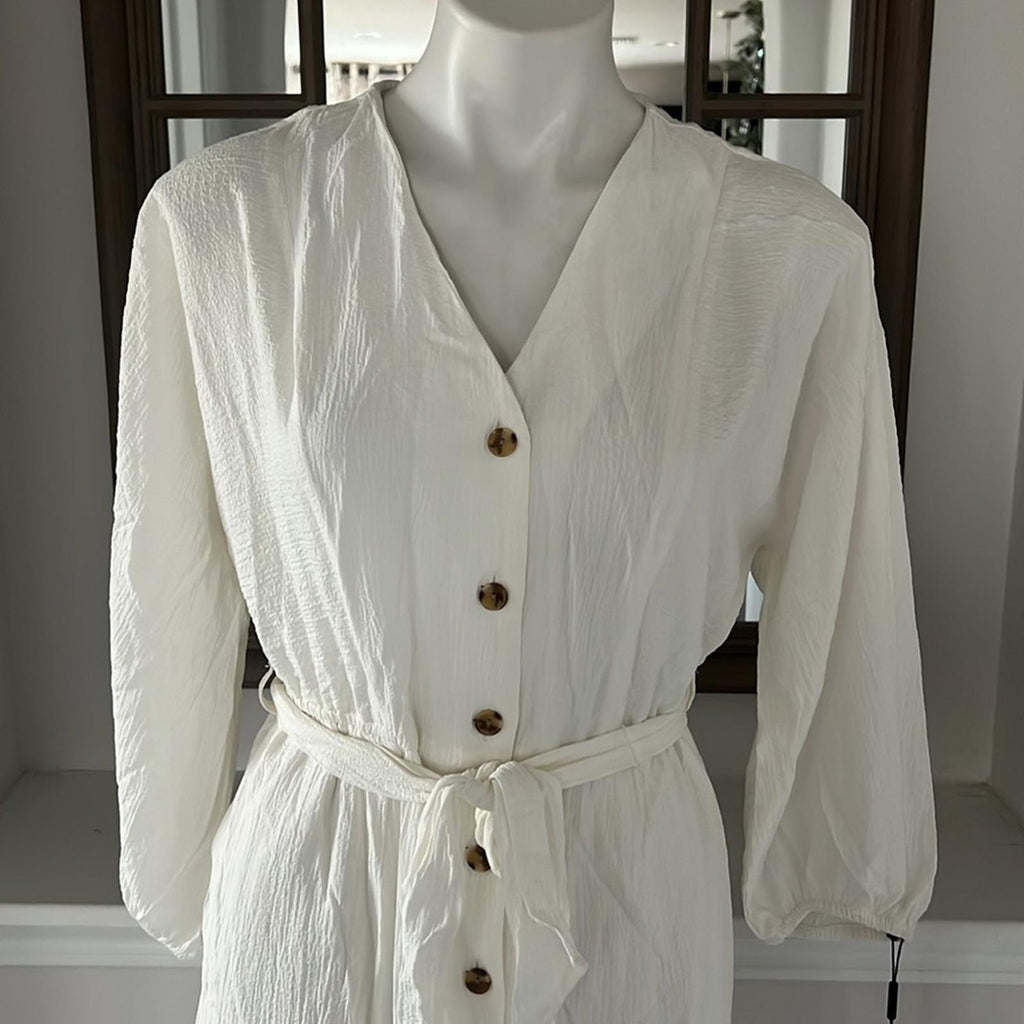 NEW Calvin Klein Button-Down Belted Shirtdress w/Pockets, White Size 2 NWT $134