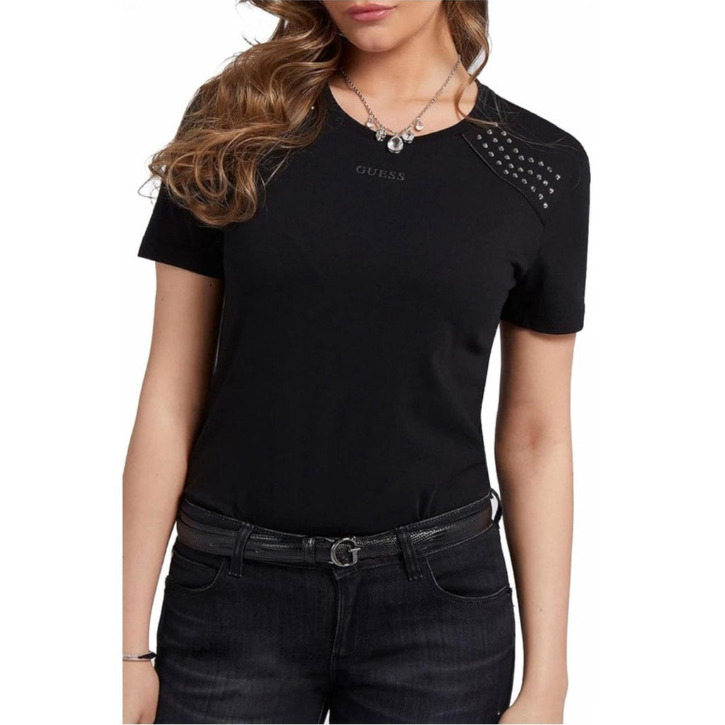 Guess Eco Katarina Embellished Crewneck Tee in Jet Black, New w/Tag $79