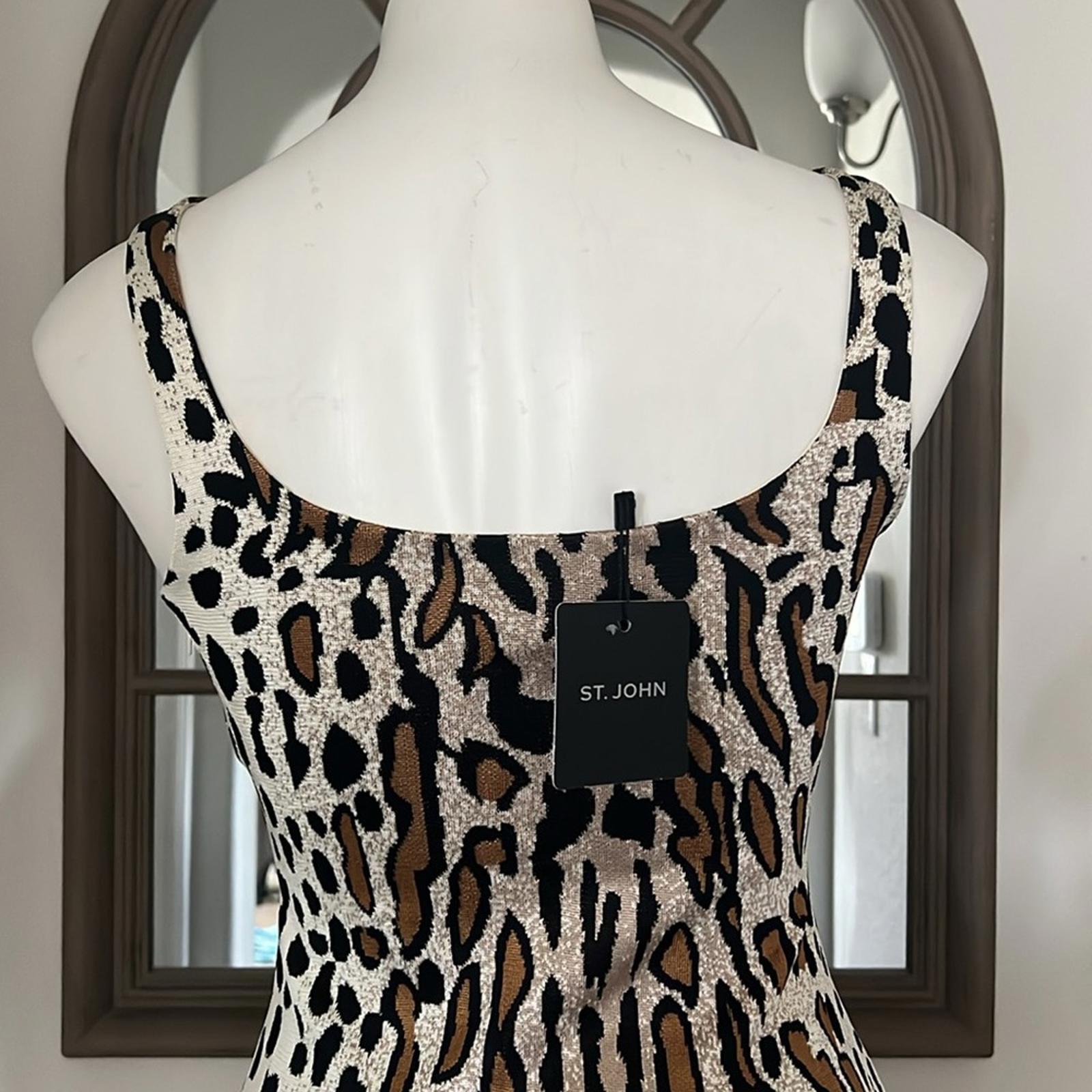 St. John Margay Animal Print Midi Dress in Brown Multi, Size 2 NEW w/Tag $1,295