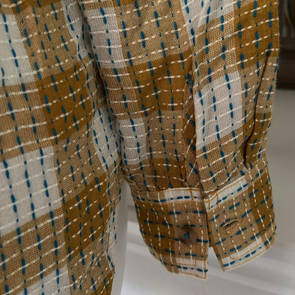 NEW Anthropologie’s Pilcro Yellow Motif Mustard Plaid Stitched Shirt Size XXS