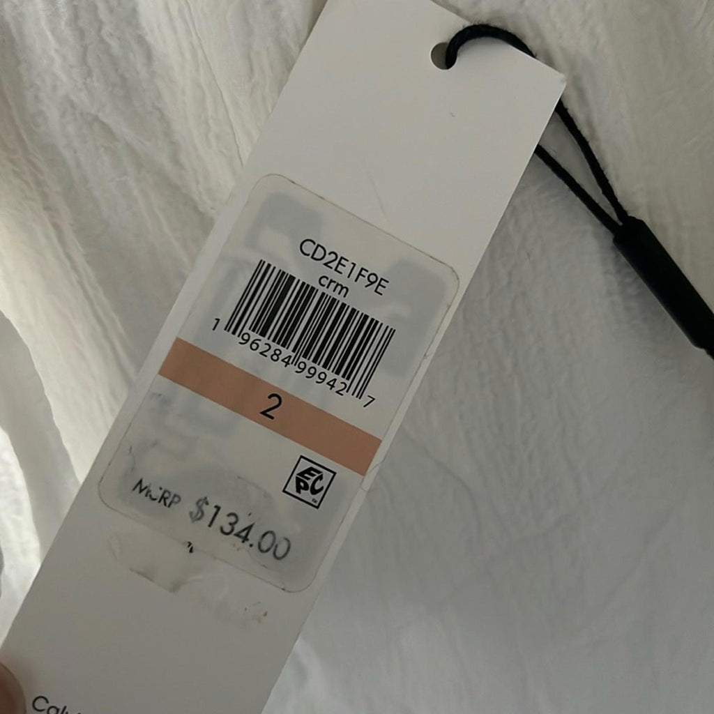 NEW Calvin Klein Button-Down Belted Shirtdress w/Pockets, White Size 2 NWT $134