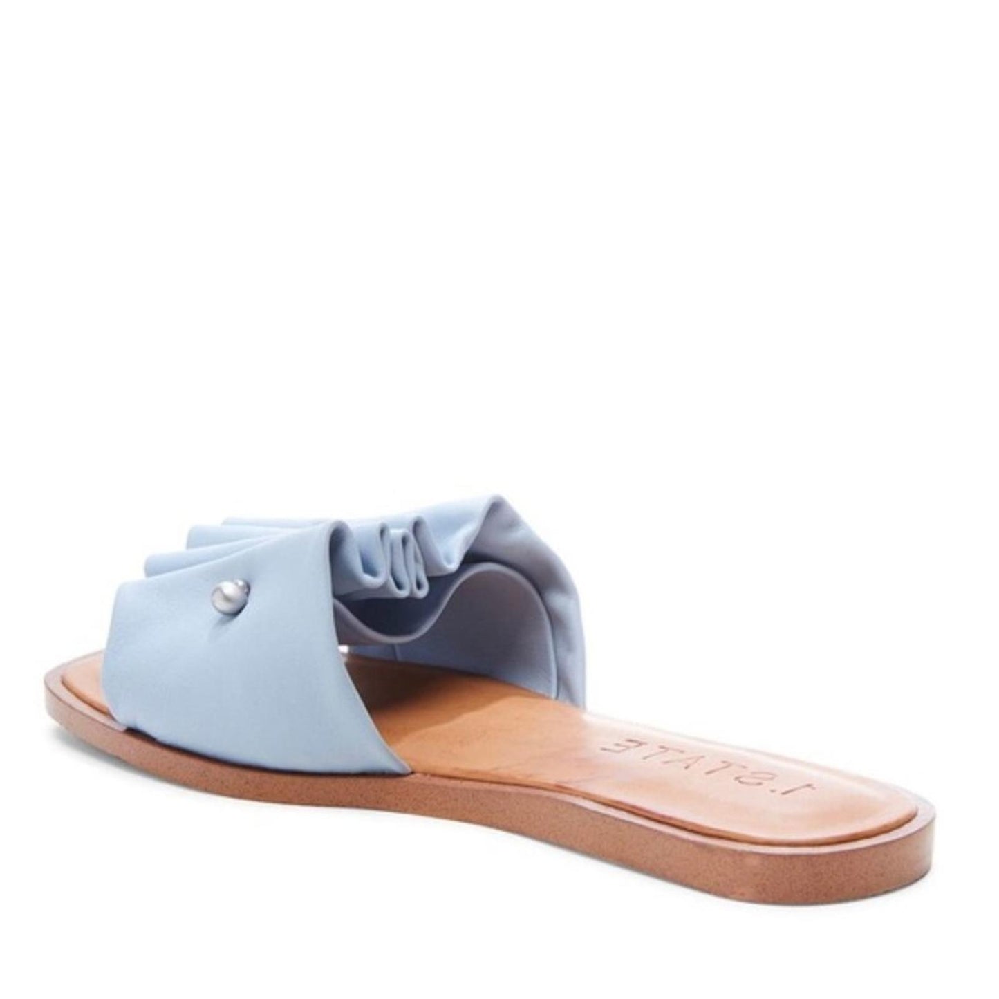 1.State Blue Fann Ruched Leather Slide Sandals, Size 7.5 New in Box