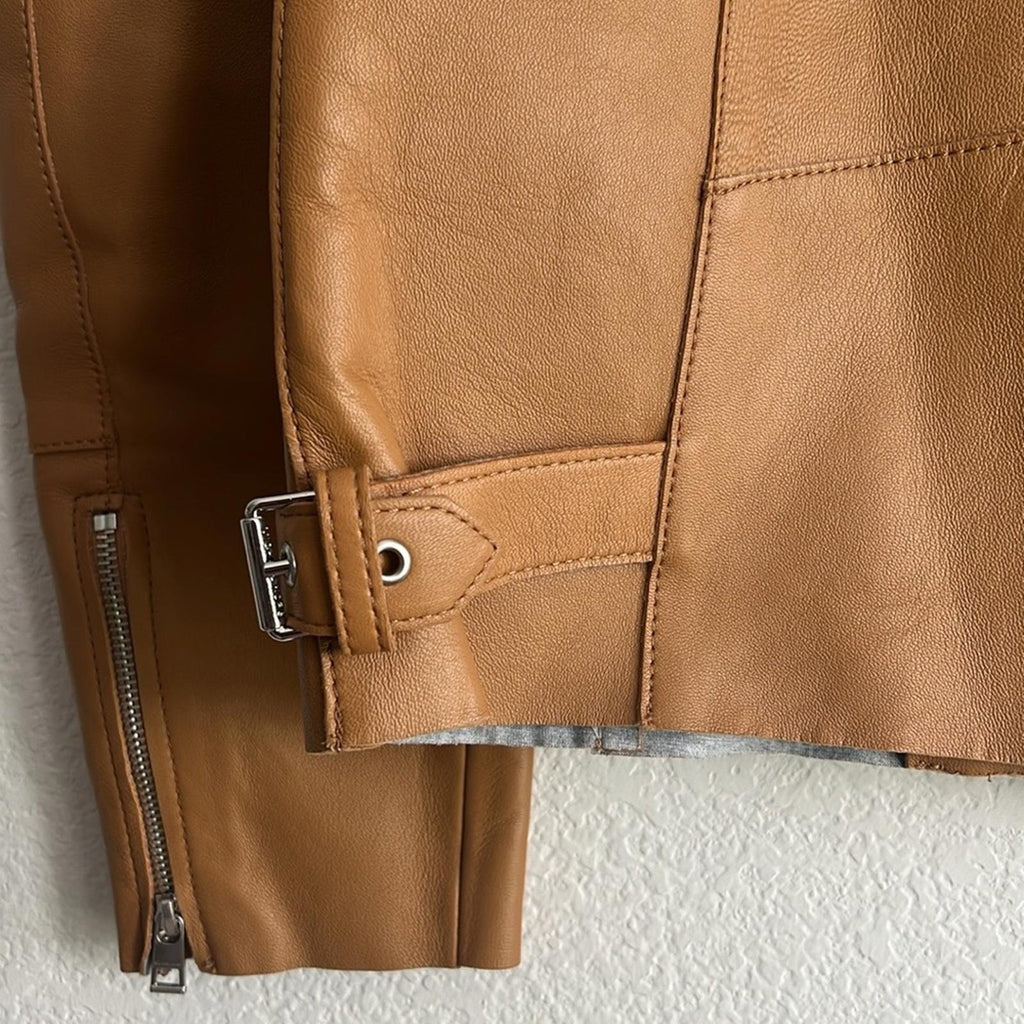 Michael Kors Men’s Nappa Leather Moto Jacket in Peanut/Tan, NWT, Size M $898
