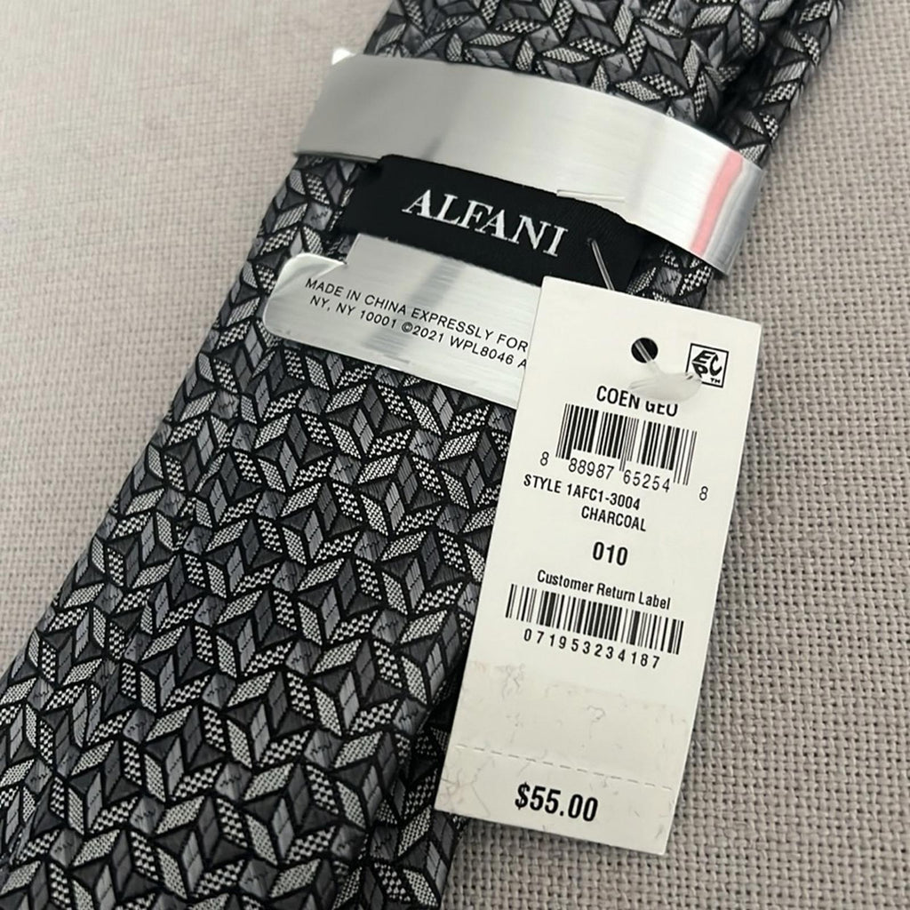 ALFANI Coen Geo Neck Tie in Charcoal, New with Tag