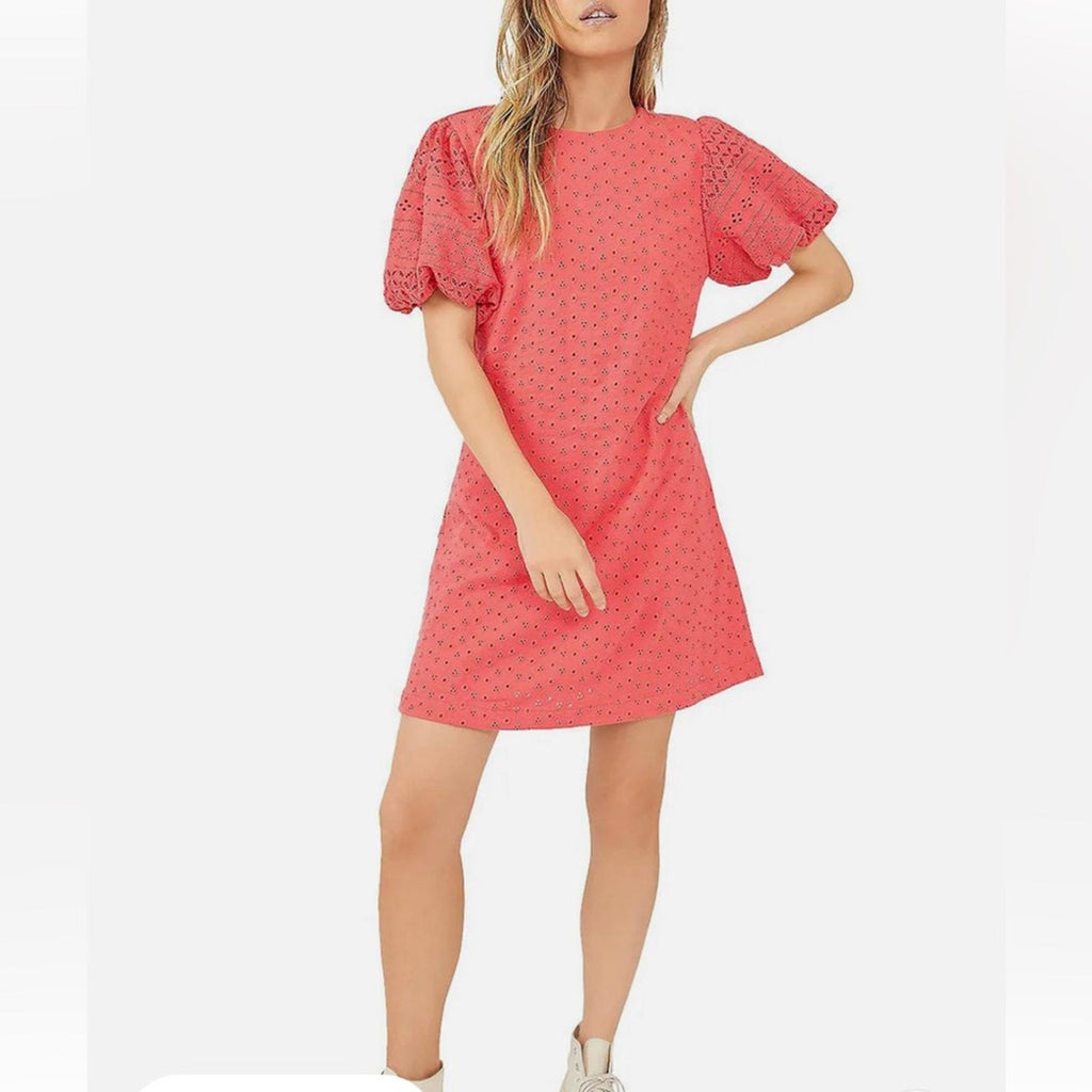 Free People Apricot Rose Eyelet Mini Dress in Strawberry Spritz, Size S NWT $138