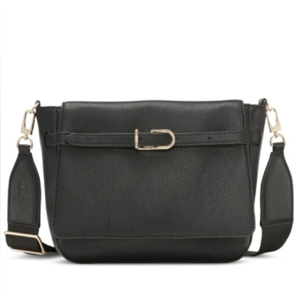 DKNY Penelope Small Flap Crossbody in Black/Gold, Retail $168