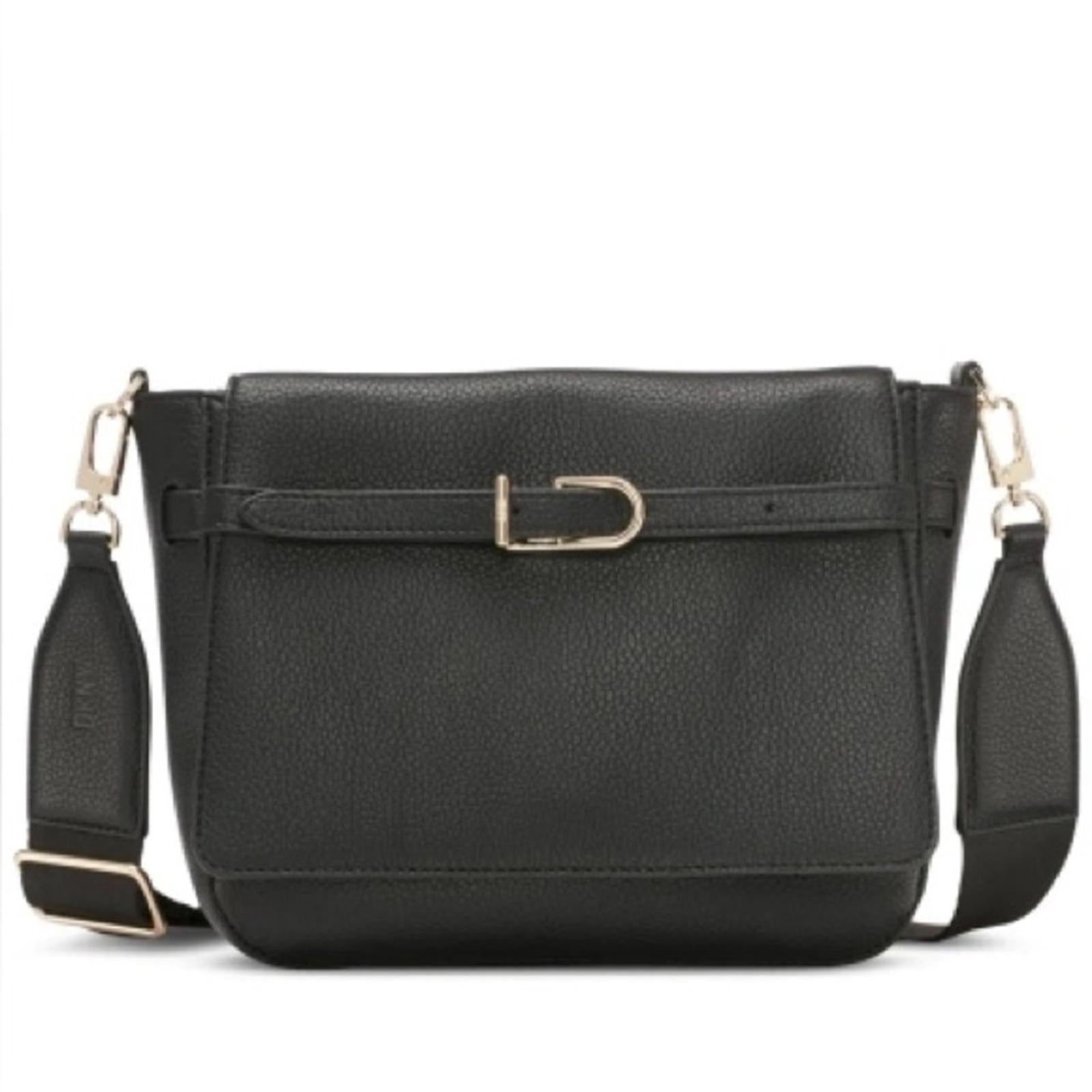 DKNY Penelope Small Flap Crossbody in Black/Gold, Retail $168