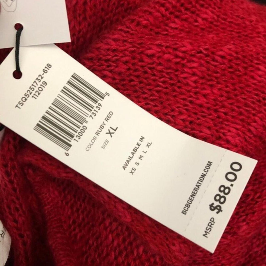 BCBG Twist Tie Sweater V-Neck Cropped in Red, Size XL New w/Tag