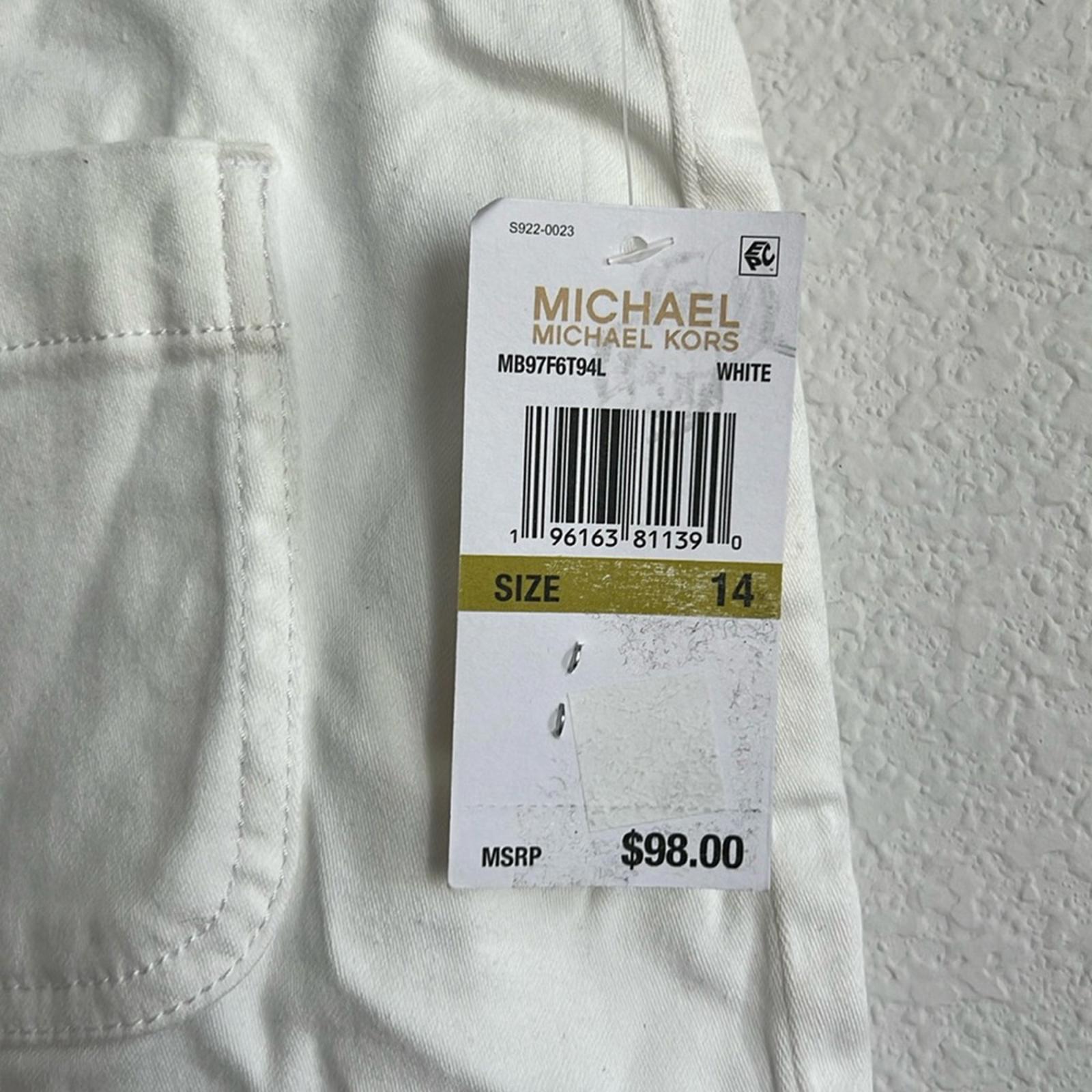 Michael Kors Flounce Denim Skirt in White, NWT, Size 14