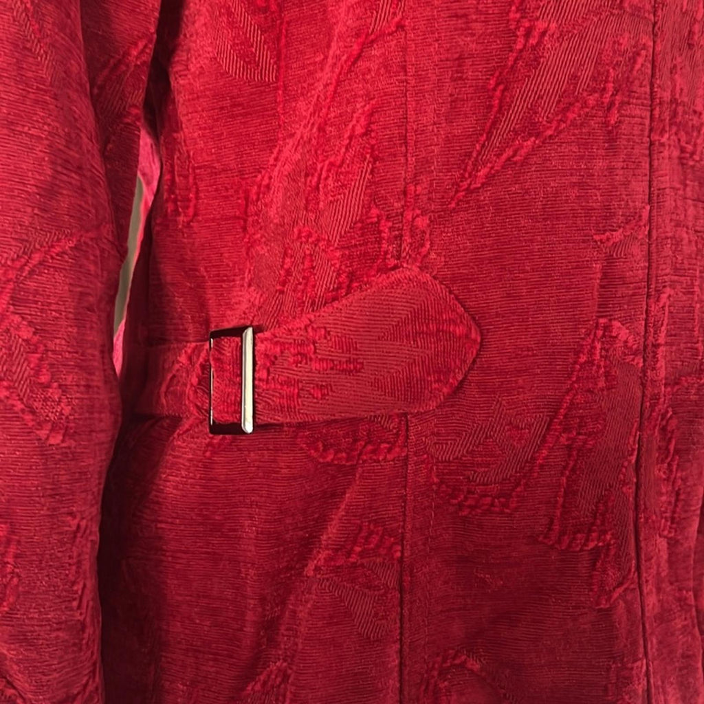 Christopher & Banks Floral Corduroy Front Zip Jacket in Red, Size L EXCELLENT