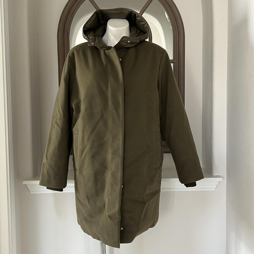 Norwegian Wool Cashmere Wool Hooded Down Parka, No Belt, Size M NWT $1,695