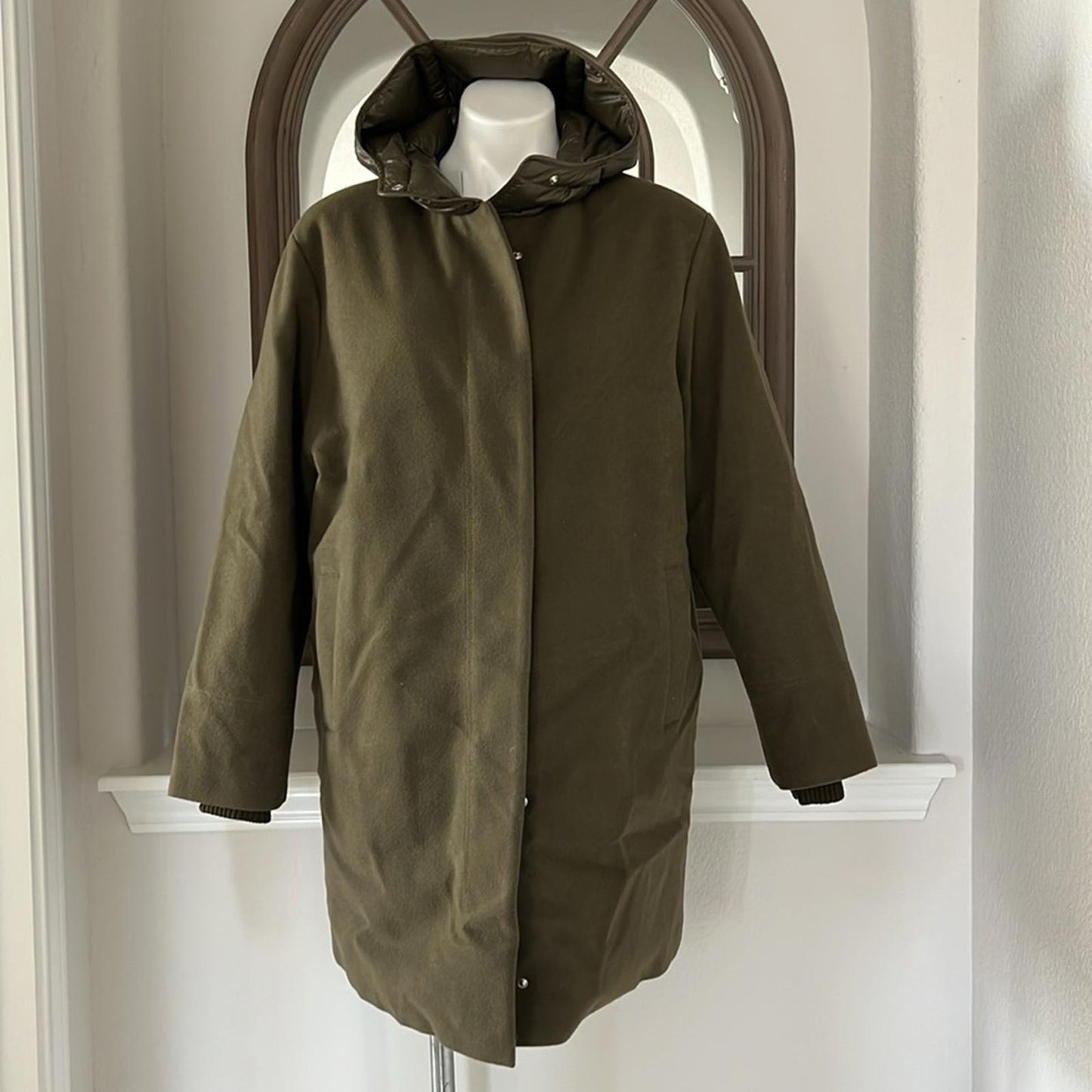 Norwegian Wool Cashmere Wool Hooded Down Parka, No Belt, Size M NWT $1,695