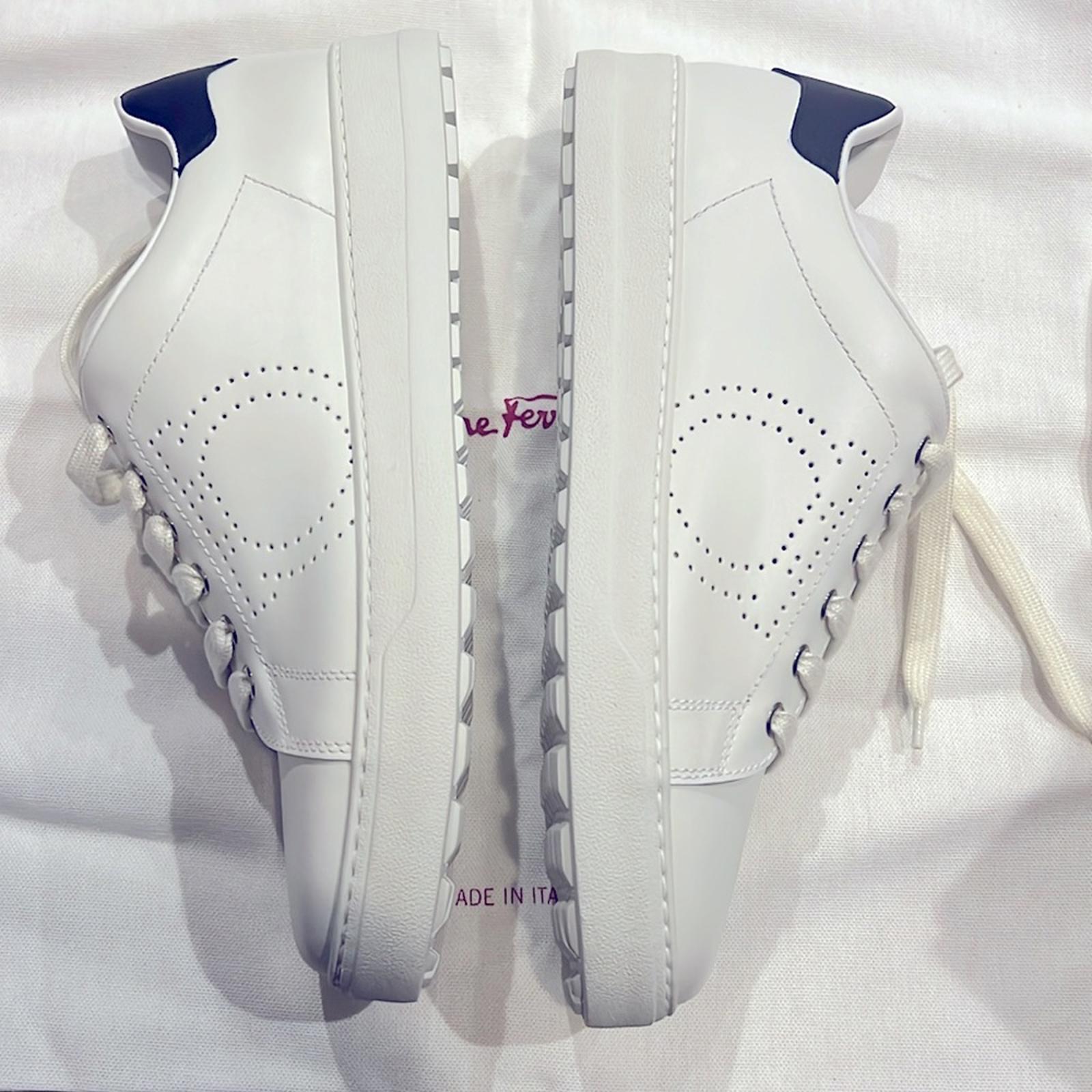 Ferragamo Pierre Low Top Sneakers in White Calf Leather, Size 41 New in Box