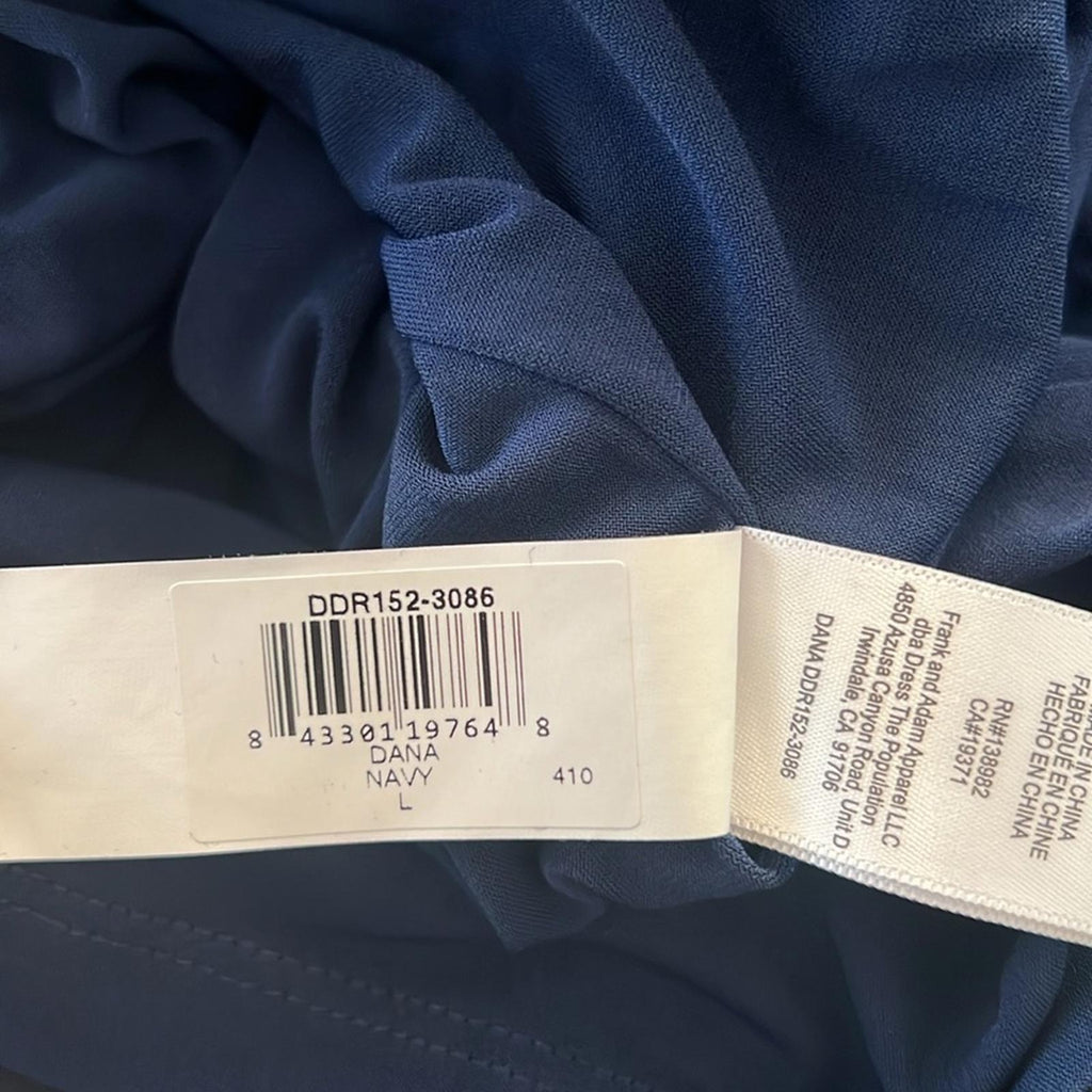 NEW Dress the Population Dana Wrap Waist Cocktail Dress Navy, Size L New w/o Tag