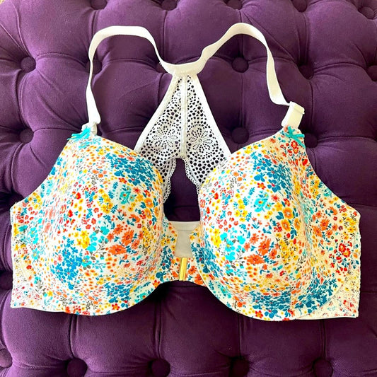 Cacique Floral Lace Racerback Push Up T-Shirt Bra, Size 40DD