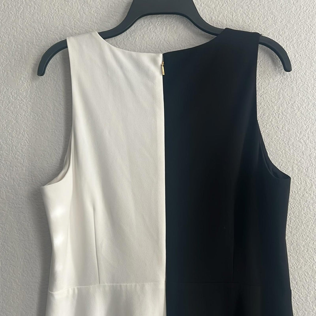DKNY Sleeveless Color Block Handkerchief A-Line Dress Black White, NEW, Size 14