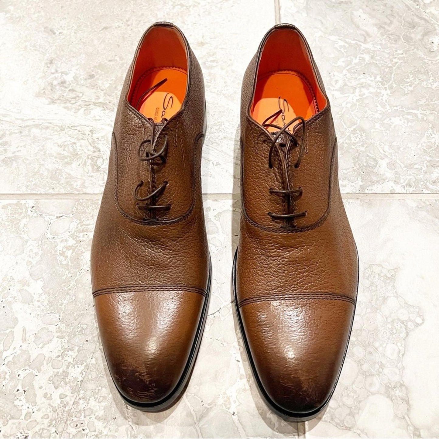 Santoni Men's Simon Cap Toe Oxfords in Cognac, Size UK10 US11 New +DustBag