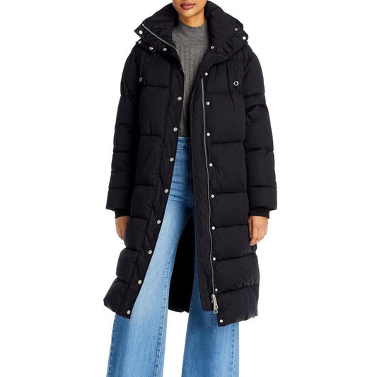 AQUA Puffer Trench Coat, Hooded Quilted Jacket in Black, Size M New w/Tag $298