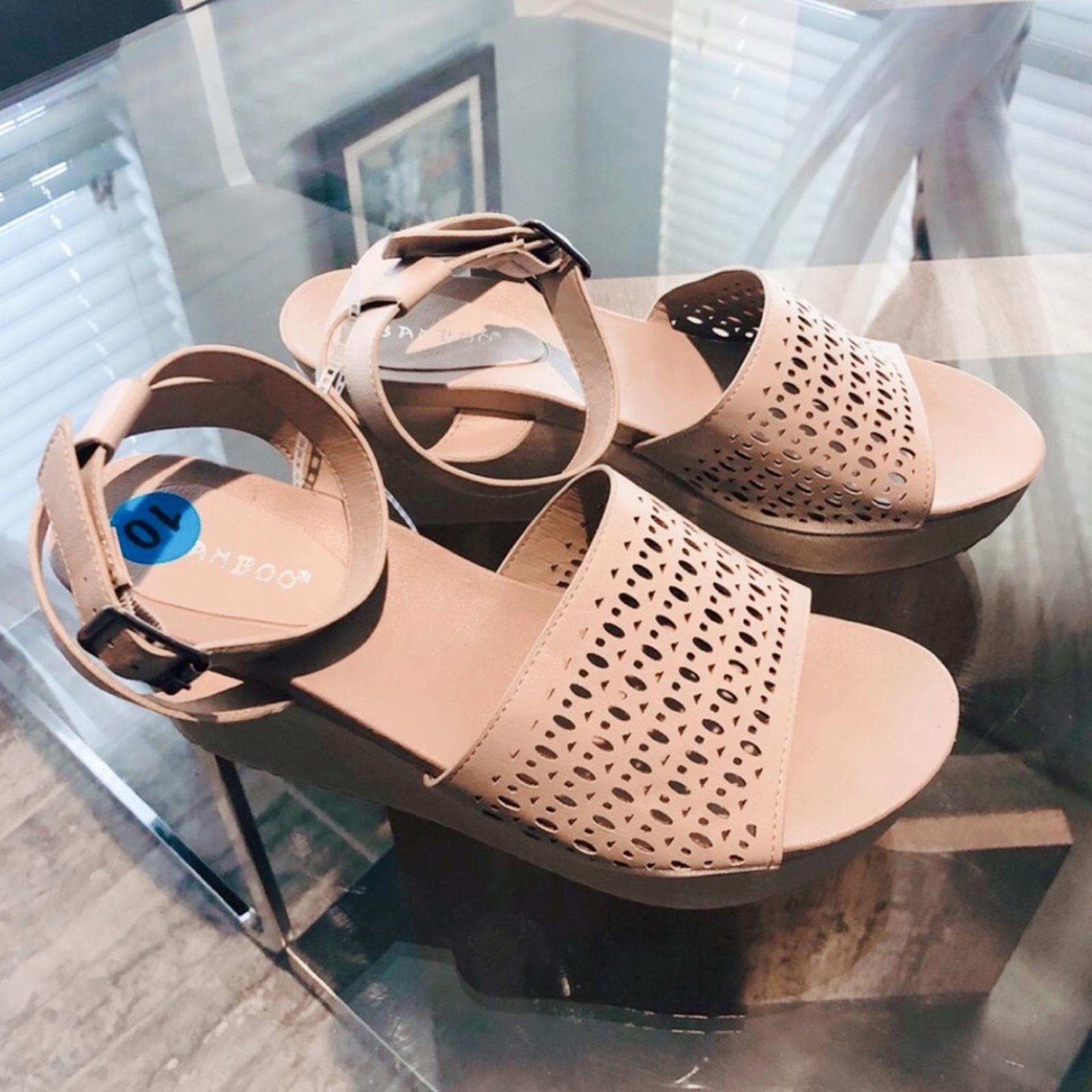 Bamboo Nude Wedge Platform Ankle Strap Sandals, Size 10M New w/o Box