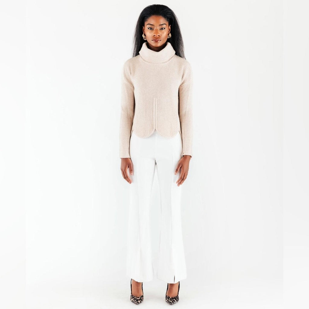 Chloé Kristyn Café Au Lait Anna Scallop Sweater, Size L, New w/Tag Retail $398