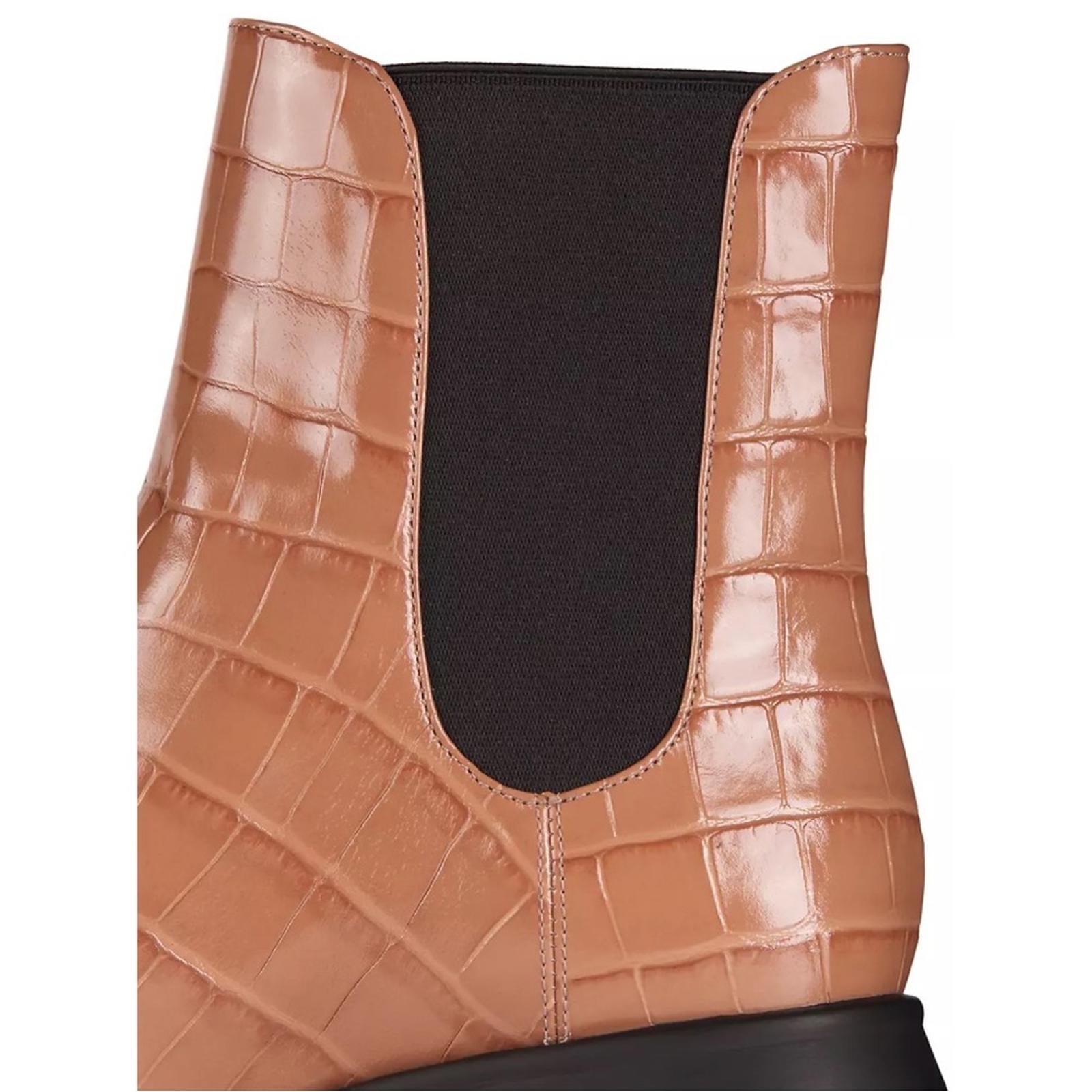 Stuart Weitzman Norah Chelsea Boots Tan Croc Leather Size 11C New +DustBag $595