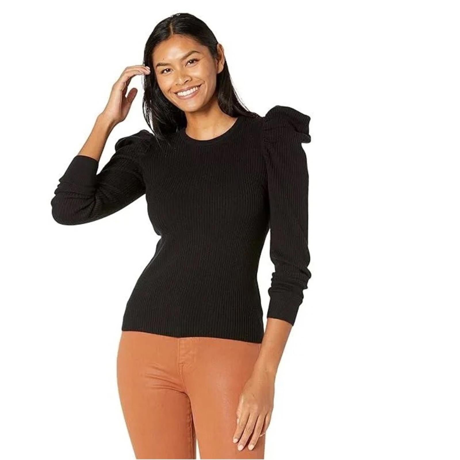 7 For All Mankind Cashmere Blend Ribbed Puff Sleeve Sweater, Size L New w/Tag