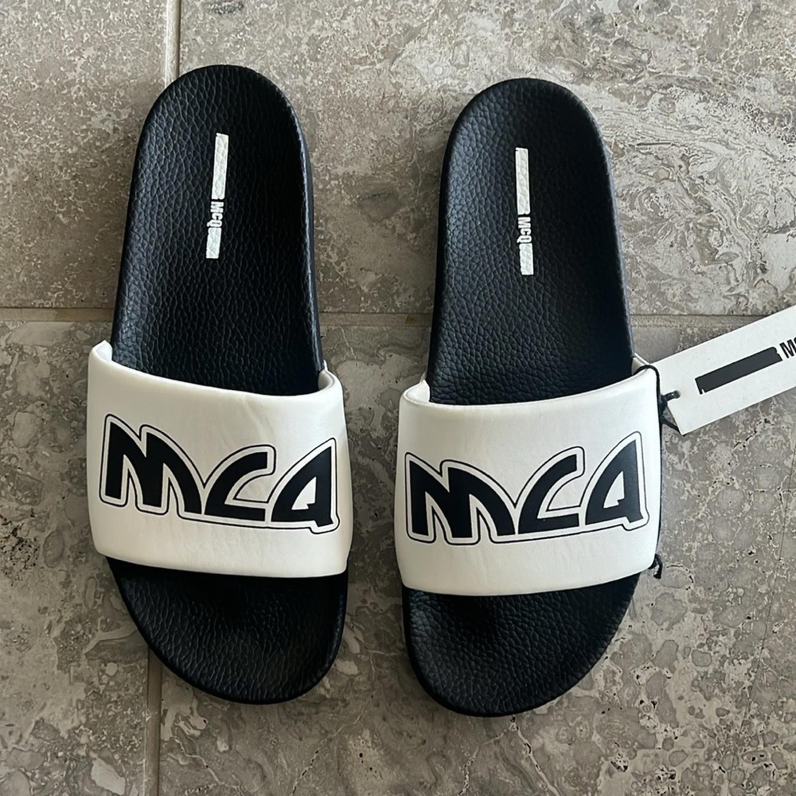 MCQ Alexander McQueen Logo Pool Slide Sandals in White, NWT, EU Size 45