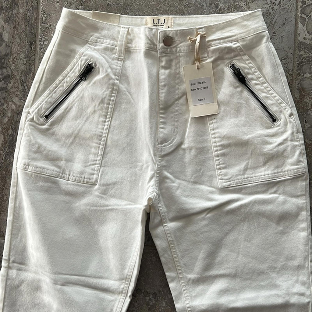 L.T.J Letter to Juliet Zip Pocket Ankle Jeans in Optic White, Size L New w/Tag