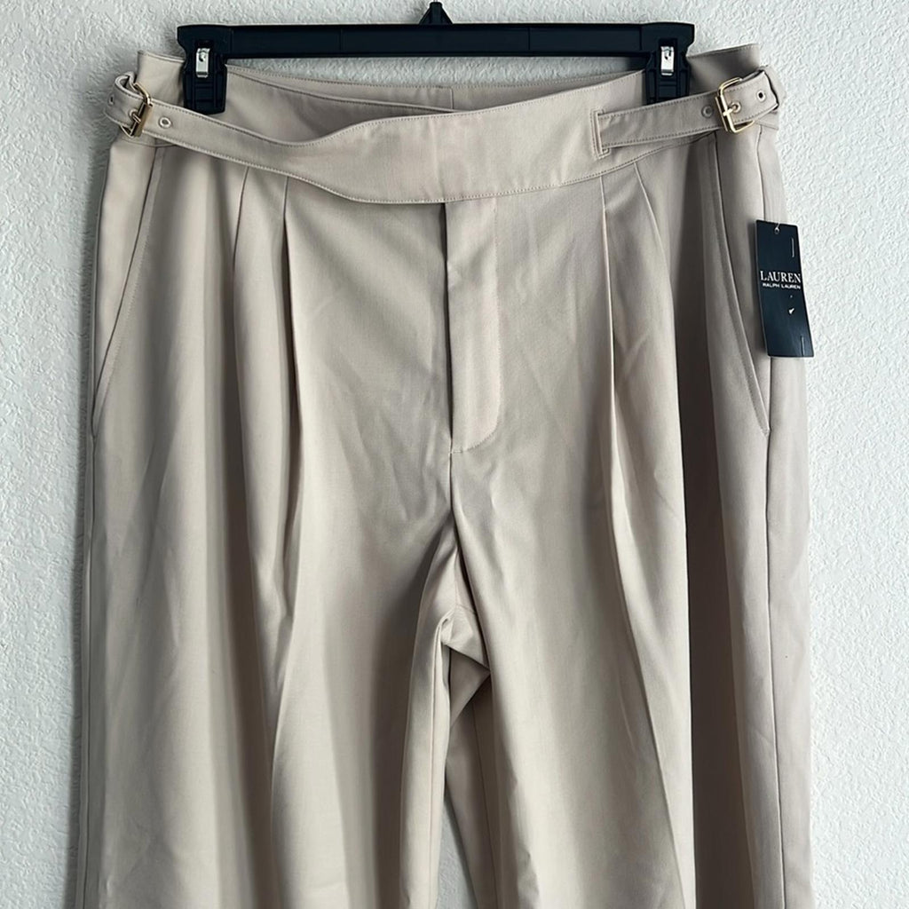 Lauren Ralph Lauren Pleated Wool-Blend Twill Straight Pants, NWT, Size 14