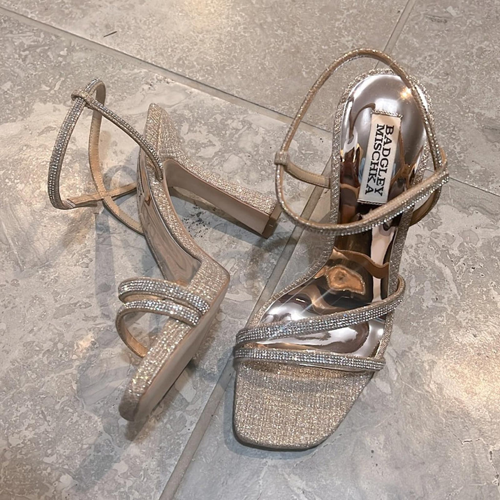 Badgley Mischka Urbana Strappy Heeled Sandals, Rose Gold, Size 7 NEW w/DustBag