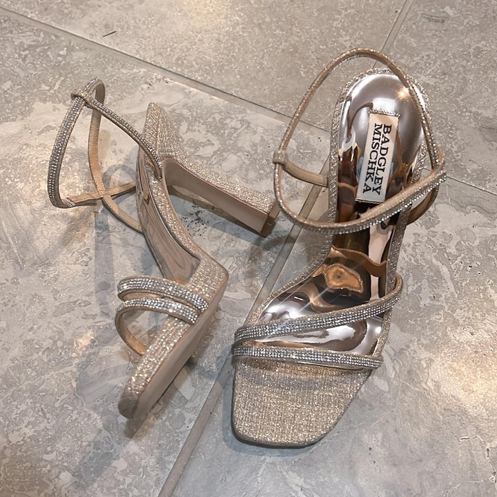 Badgley Mischka Urbana Strappy Heeled Sandals, Rose Gold, Size 7 NEW w/DustBag