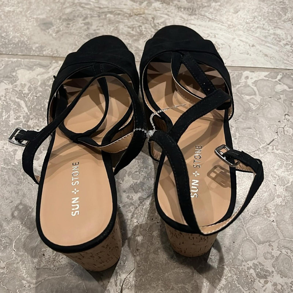 Sun+Stone Jillien Platform Block Heel Dress Sandals in Black, Size 11 New in Box