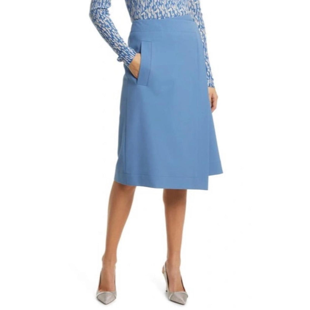 NEW Hugo Boss Vollemo Wrap Front A-Line Midi Skirt in Blue Size 4 New w/Tag