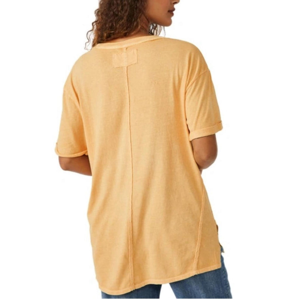 NWT Free People Keep Me V-Neck Cotton T-Shirt, Peach Sunrise Size XS New w/Tag