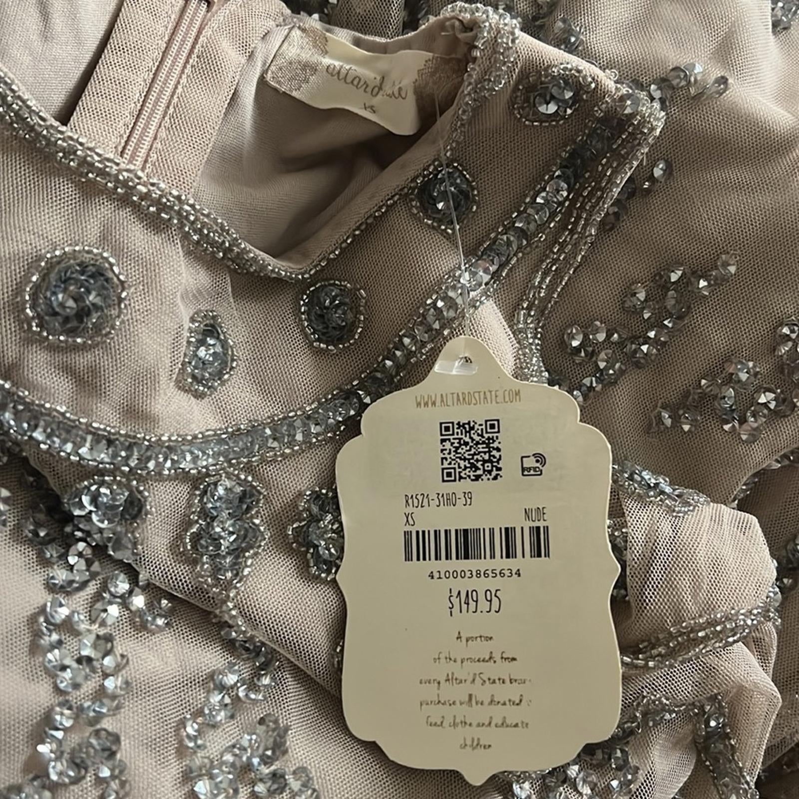 Altar’s State Beaded A-Line Mini Dress in Nude, Size XS New w/Tag $149.95