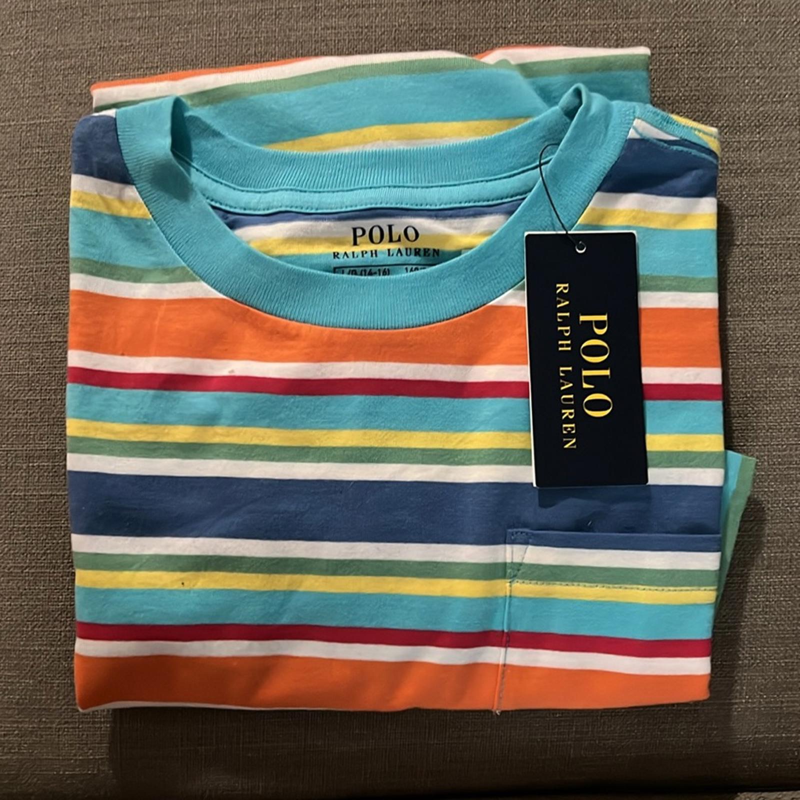 Polo Ralph Lauren Boys Striped Cotton Jersey Pocket Tee, NWT, Size L (14-16)