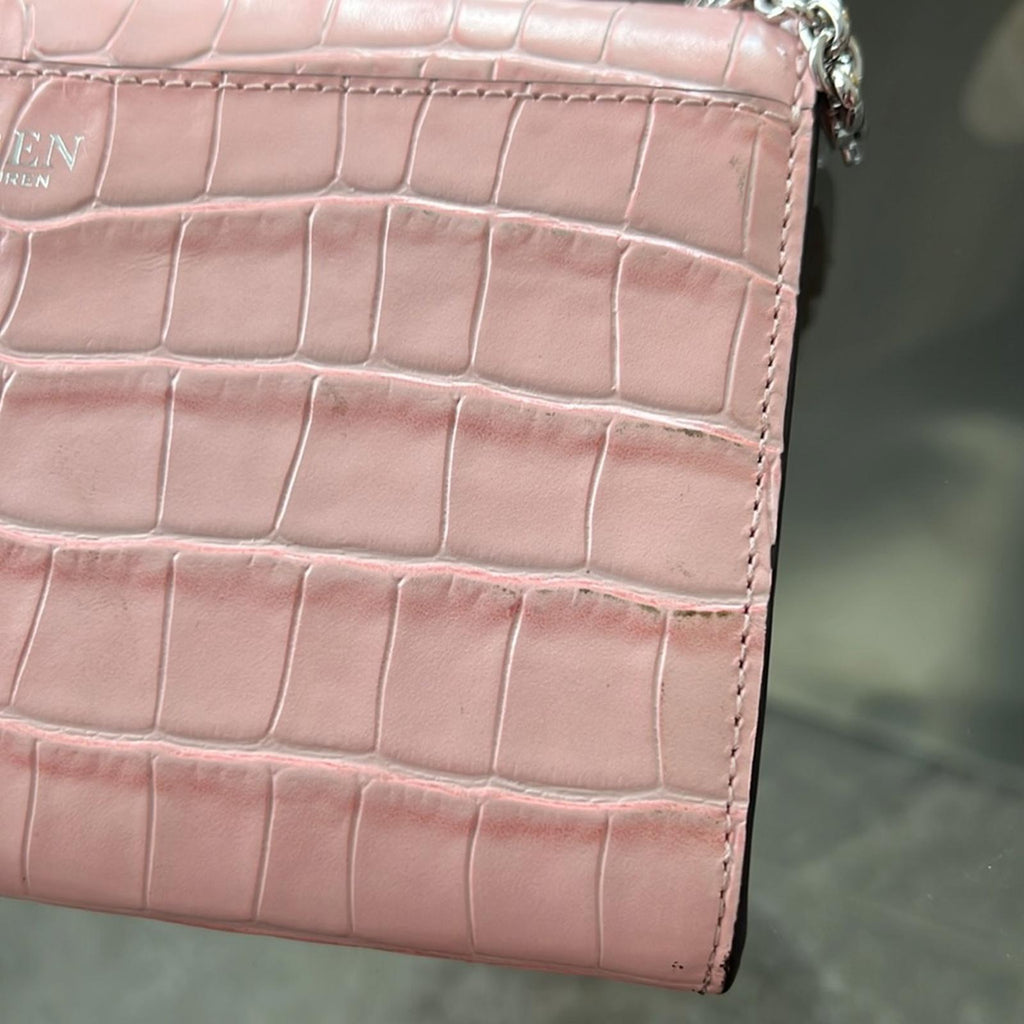 NEW Ralph Lauren Embossed Leather Medium Adair Bag, Pink Silver-Tone