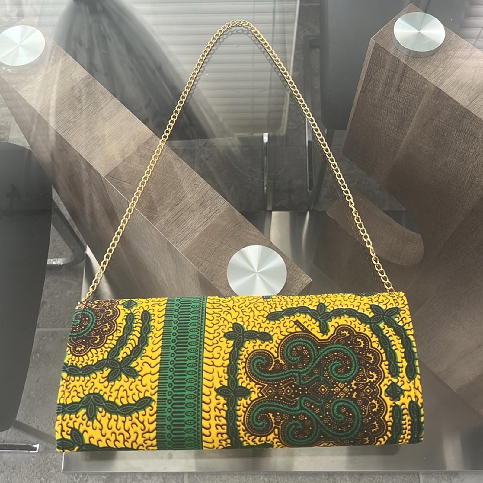 NEW Handmade Ankara Clutch Bag, Yellow/Green (No tags)