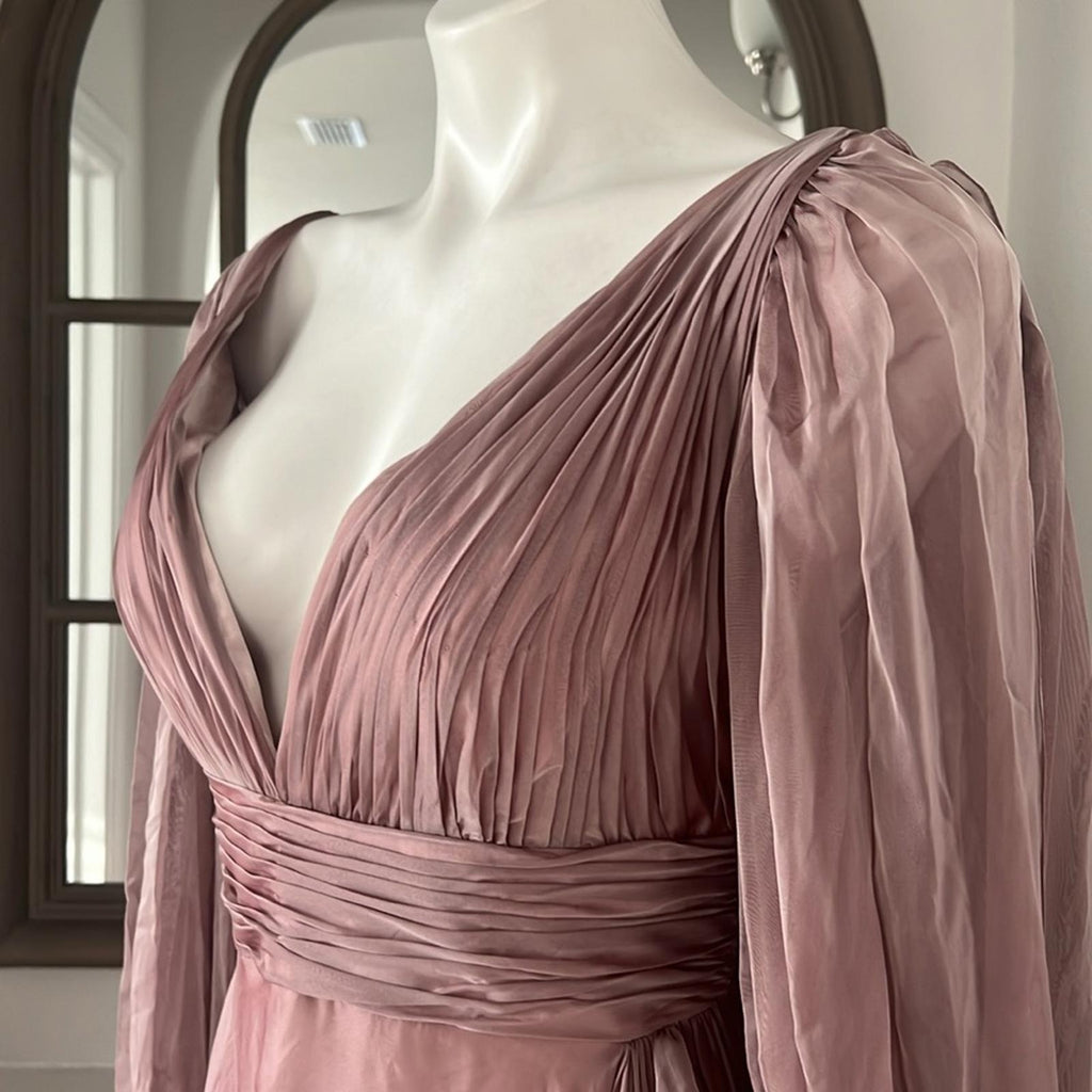 Mac Duggal Split Sleeve Gown in Mocha (Style #67414),  Size 6 New w/Tag