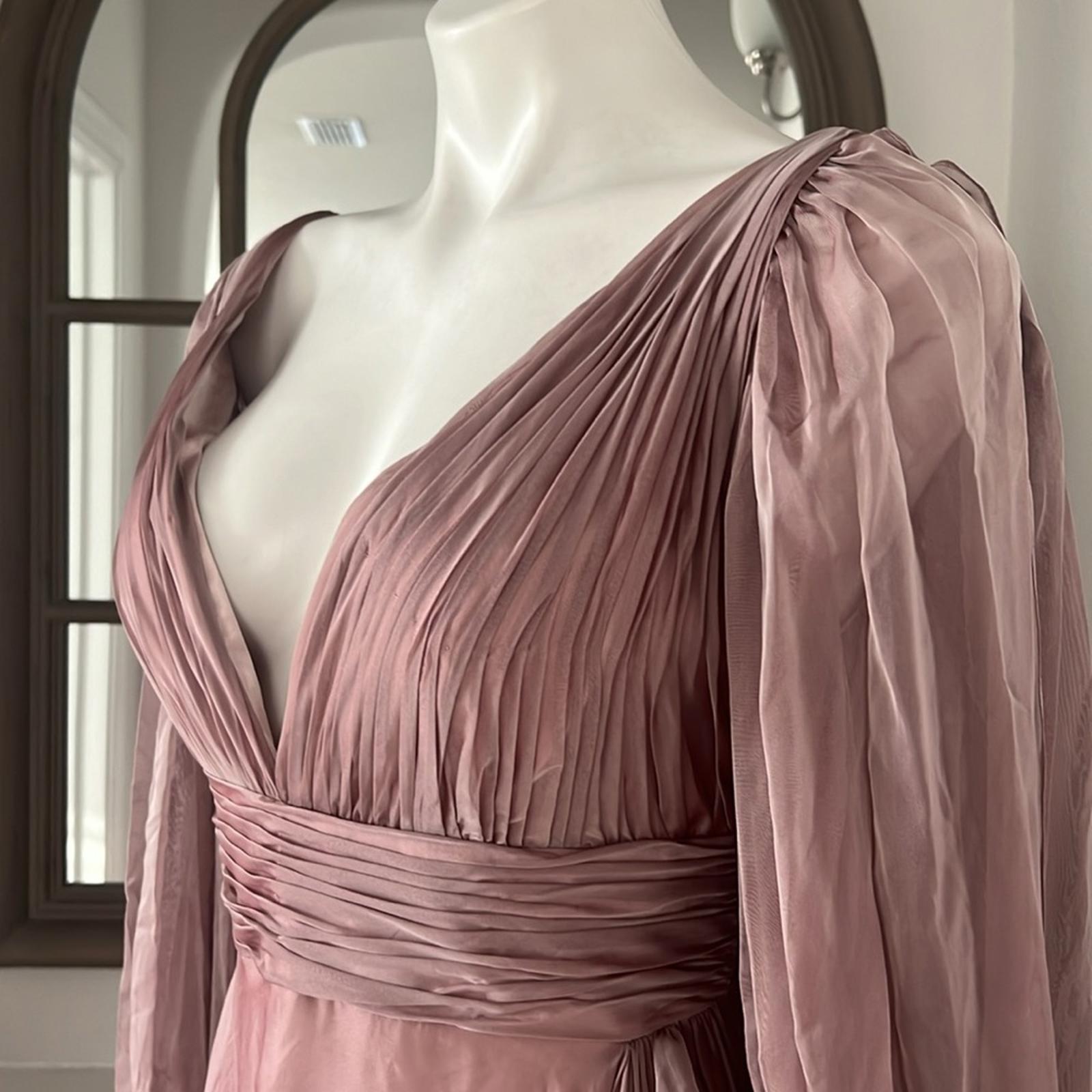 Mac Duggal Split Sleeve Gown in Mocha (Style #67414),  Size 6 New w/Tag