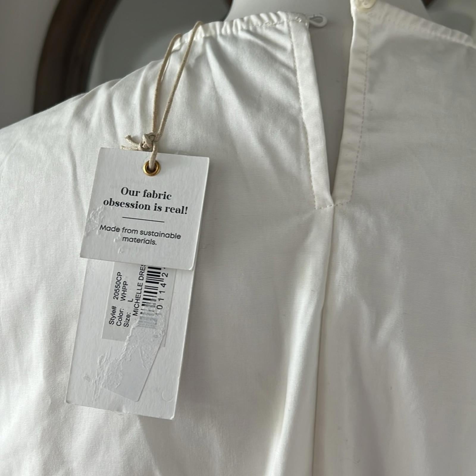 Leota Michelle Lace Trim Poplin Midi Dress, White Size L New w/Tag