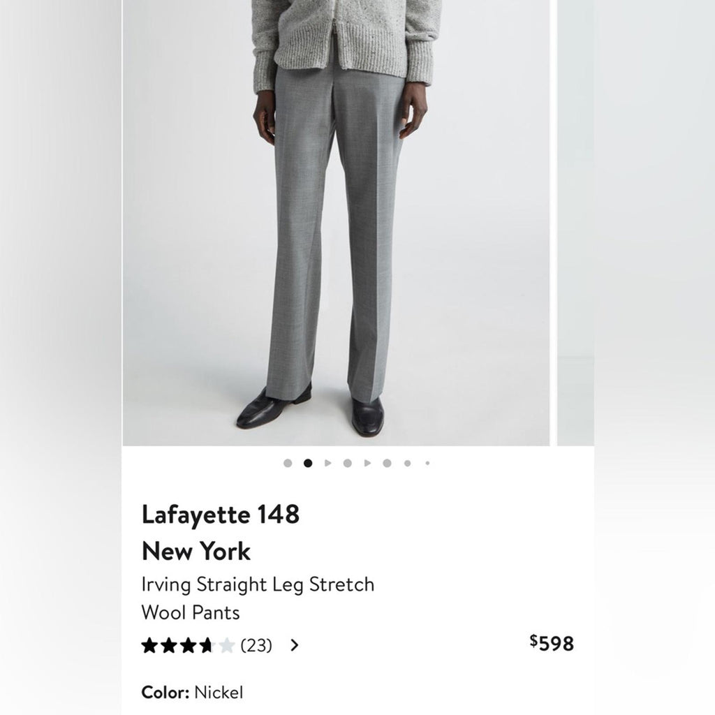 NEW Lafayette 148 NY Irving Straight Leg Dress Pants Grey, Size 12 NWOT $598