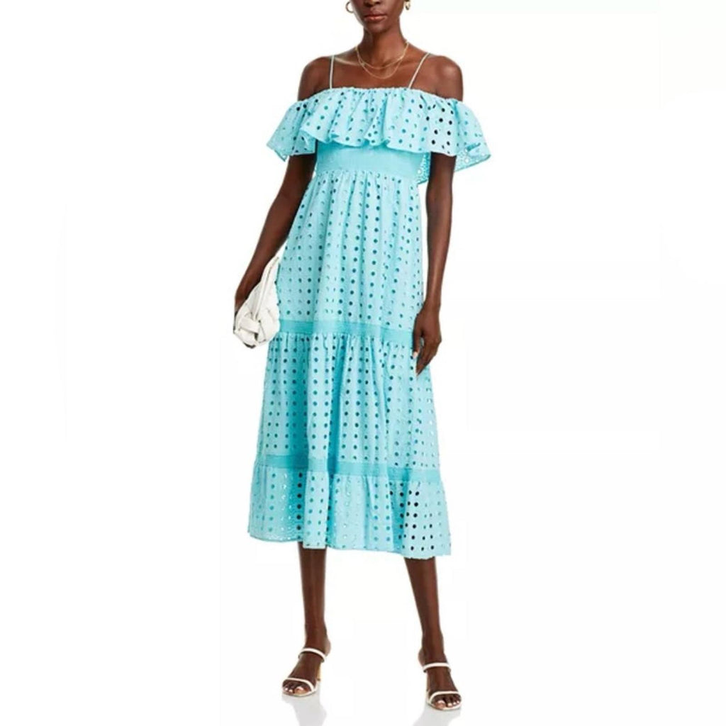 T-Tahari Eyelet Maxi Dress in Blue Haze, Size XS, NEW